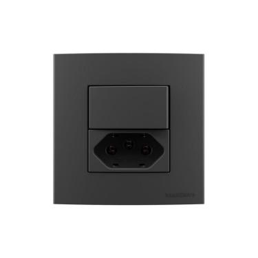 Imagem de Placa Para Móveis 80x80 Com Interruptor Simples 10a E Tomada 2p+t 20a Margirius Sleek Colors Grafite