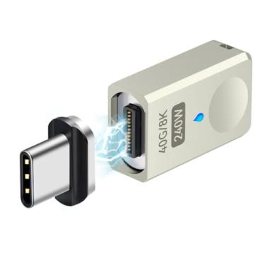 Imagem de HESKUL Adaptador magnético USB C de 240W reto, adaptador magnético USB C de 40 Gbps 24 pinos com 8K 60Hz para Thunderbolt 3/4, MacBook Pro/Air, Swtich e mais dispositivos tipo C