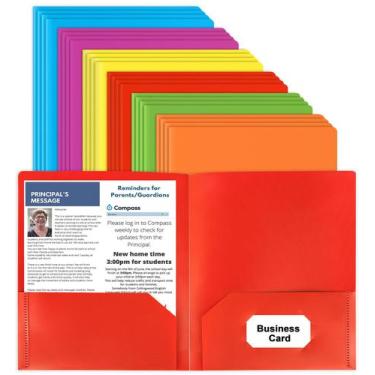 Imagem de Pastas de plástico, 2 bolsos, com suporte para cartão de visita, 24 un