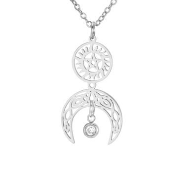 Imagem de UNIFT Colar lua crescente e sol, pingente de pentagrama sobrenatural de aço inoxidável, joias celtas, presentes para mulheres, Adjustable, Aço inoxidável, Sem Pedra Preciosa