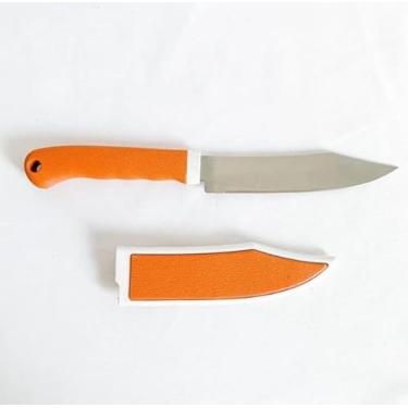 Imagem de Faca Multiuso Inox com Bainha – Cabo Laranja Ergonômico e Corte Preciso Pesca Viagem Camping Cozinha