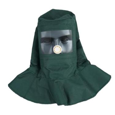 Imagem de predolo Capô de jateamento antipoeira Capacetes de areia, lentes à prova de poeira, equipamento de lona de segurança com capa de xale para pintura de jateamento de areia, lentes de plástico
