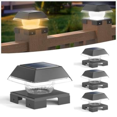 Imagem de Poste de luz solar IP65 à prova d'água, 4x4, poste de cerca com base ajustável de 8,9 cm a 14 cm, para postes de madeira 10 x 12 x 12 x 15 x 6 / postes de vinil 4 x 4, branco frio/quente 120 LM-luz de