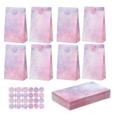 Imagem de 36 peças de sacolas de lembrancinhas de festa com adesivos, rosa e roxo para aniversário, pequena bolsa de presente para crianças, chá de bebê, suprimentos de lembrancinha de festa rosa de casamento