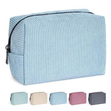Imagem de Bolsa de cosméticos MAANGE Corduroy para mulheres Makeup Travel Blue