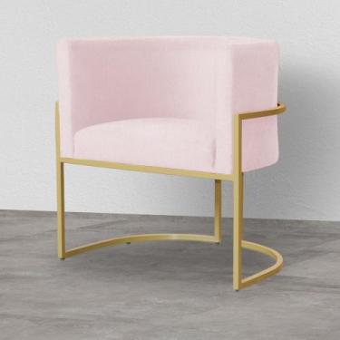 Imagem de Poltrona Decorativa Estofada Base de Ferro Sala Luana Suede Rosa Bebe 