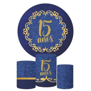 Imagem de Painel Tecido Redondo + 6 Displays 15 Anos Glitter - Decorando e Gruda