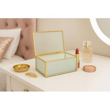 Imagem de Caixa Organizadora Decorativa Porta Joias de Vidro Jateado e Ferro 17c