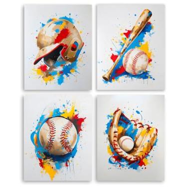Imagem de Frimeeme Impressões em tela de beisebol vintage - pôsteres esportivos para quarto de meninos, conjunto de 4 (20 x 25 cm sem moldura