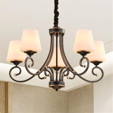 Imagem de Ustre E Lâmpada Pendente LED De Luxo: Estilo Retro Americano Com Toque Europeu, Ideal Para Sala De Estar, Restaurante, Quarto, Estudo, Villa, Hotel E Café (G 5 Luzes)