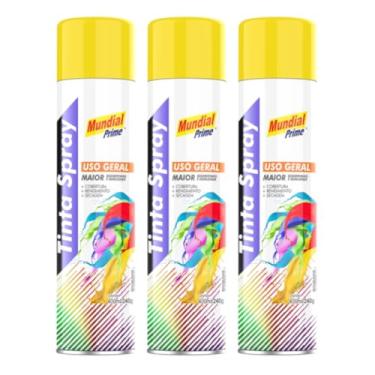 Imagem de Kit 3 Tinta Aerossol Spray Amarelo Uso Geral 400ml/240g Mundial Prime