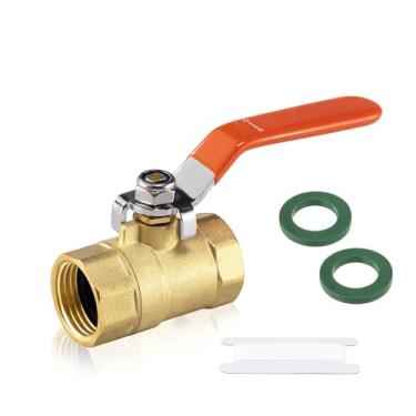 Imagem de Válvula de corte de mangueira de jardim de latão - Conector fêmea de 3/10.2 cm GHT x 3/10.2 cm GHT fêmea com válvula de esfera de 1/4 de volta de alça longa