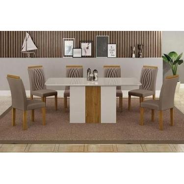 Imagem de Mesa Doha 1,60 Off/Decor Tampo Off C/Vidro 6 Cadeiras Doha - Leifer Mó