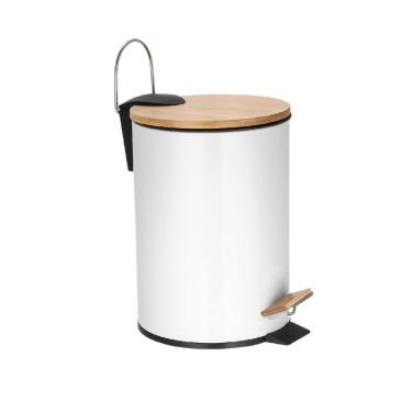 Imagem de Lixeira Com Pedal E Tampa De Bambu Com Amortecedor 12 Litros