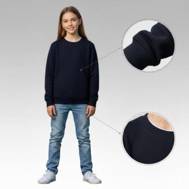 Imagem de Blusa Moletom Juvenil Flanelado Marinho Punho Basico Infantil Uniforme