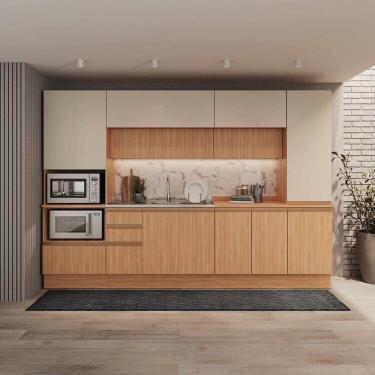 Imagem de Cozinha Modulada 6 Peças Armários, Balcões, Torre Quente, Paneleiro Aroeira Cabecasa Madeiramadeira Cinza Sereno/Cedro