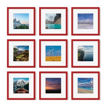 Imagem de YESKAY Conjunto de 9 porta-retratos de 30 x 30 cm, conjunto de molduras de parede para galeria de fotos, exiba imagens 20 x 20 com tapete ou 30 x 30 sem tapete, molduras quadradas, colagem, decoração