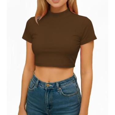 Imagem de Cropped Feminino Gola Alta Manga Curta - MARISLOIRO, Marrom, P