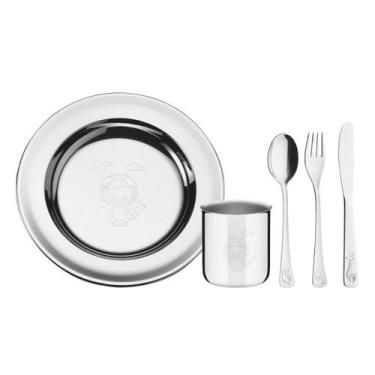 Imagem de Conjunto Refeição Infantil Inox 5 Pçs Talheres Ergonômicos Desenhos Di
