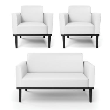 Imagem de Sofá Namoradeira com 2 Poltronas Base de Madeira Fixa Preto Marisa Corino Branco D03 - D'Rossi