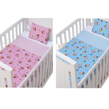 Imagem de KIT JOGO DE LENÇOL BEBE TURMA DA MONICA E TRAVESSEIRO