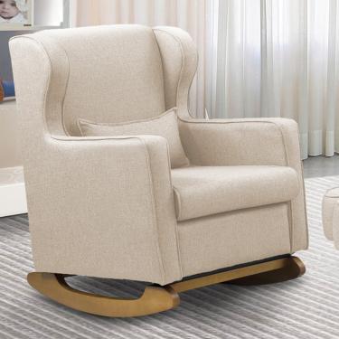 Imagem de Poltrona de Amamentação Base Balanço Madeira Flower Linho E03 - D'Rossi