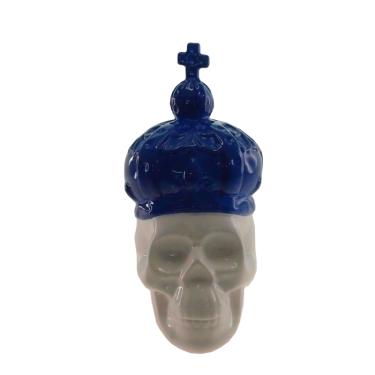 Imagem de Cofrinho Caveira Coroa Decorativo Cerâmica Azul 15x10x14Cm