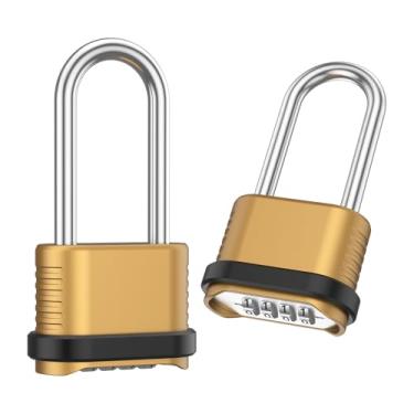 Imagem de Fechadura de combinação, cadeado de combinação de 4 dígitos redefinível com senha inferior, cadeado combo de liga de zinco sem chave à prova de intempéries para portão doméstico, pátio, portão