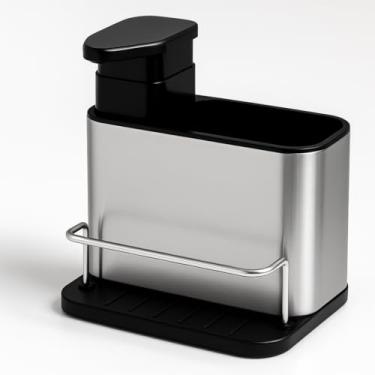Imagem de Porta Detergente 2 em 1 com Porta-Esponja, Aço Inoxidável, Design Moderno, Base Coletora, Suporte para Utensílios