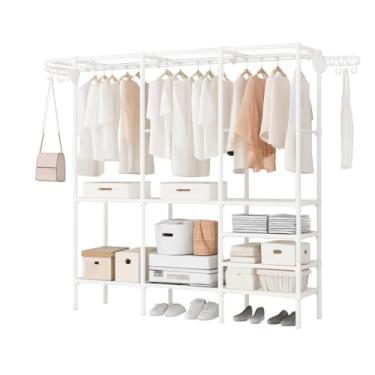 Imagem de Arara Cabideiro, Cabideiro de Chão Sapateira Rack Organizador Multiuso Aço Inox(Ultra grande,Branco)