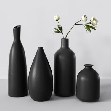 Imagem de Vasos de cerâmica, conjunto de 4, preto, vasos de flores, decoração moderna, estética, vasos para grama dos pampas, flores, decoração de mesa, vaso de tulipa, estante, manto, sala de estar, quarto