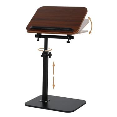 Imagem de comfoyar Mesa lateral de sofá com altura ajustável, bandeja de TV de sofá em forma de C para cadeira de cama e espaço pequeno, rotação de 360° com giro de 180°, mesa de canto para sala de estar