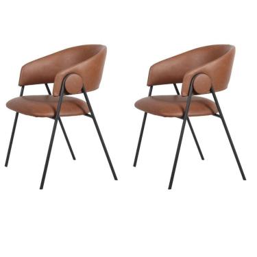 Imagem de Kit 2 Cadeiras Com Braços Toulouse Júlia Mara Fratini Poliureto (pu) Caramelo Base Aço Carbono Preto