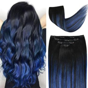 Imagem de Extensões de cabelo Clip in Winsky Remy Human Hair Blue Balayage