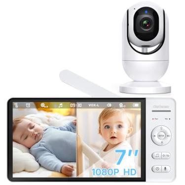 Imagem de Babá Eletrônica OLANENEM, Tela IPS 7", HD 1080p, Visão Noturna, Alcance 300m, Comunicação Bidirecional, Bateria 5000mAh, Sem WiFi, Cartão SD até 32GB