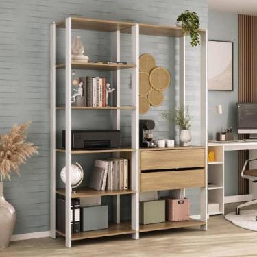 Imagem de Estante Livreiro Modular 135cm 2 Peças Com 2 Gavetas Multimóveis Mp602