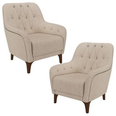 Imagem de Kit 2 Poltronas Decorativas Para Sala Com Capitonê Pietà M22 Linho Cru - Mpozenato