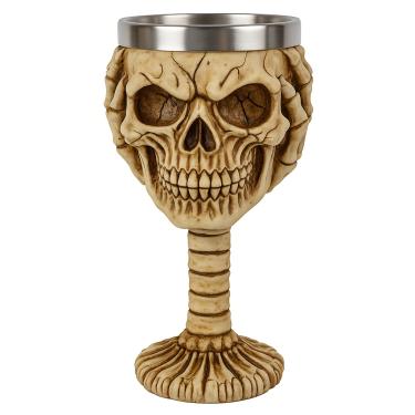 Imagem de Cálice Taça Decorativa Caveira Não Ouço Vinho Chopp Cerveja 180ML Metal e Resina Colecionável