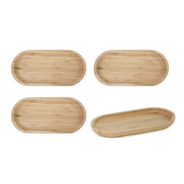 Imagem de Bandeja de Bambu Prato Oval Petisqueira Servir Decorar 4un