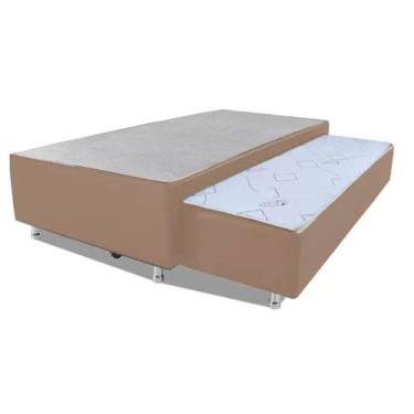 Imagem de Cama Box Bicama Auxiliar Solteiro Sintético Espuma 8cm 88x188x40 Bege