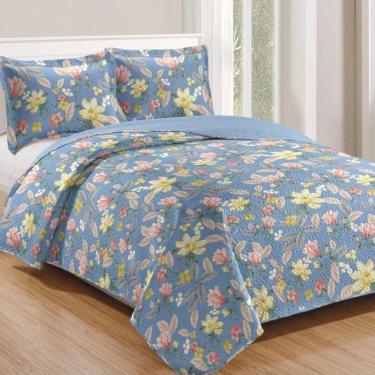 Imagem de Kit Cobre Leito Colcha Mix King Estampado Dupla Face Floral 3 Peças - Leona