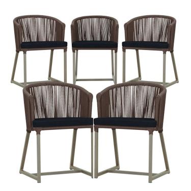 Imagem de 5 Cadeiras De Jantar Noronha Fendi Corda Náutica E12 Trama Marrom