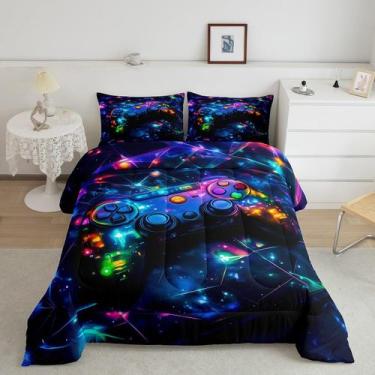 Imagem de Conjunto de edredom Feelyou Kids Gamer Queen Size Galaxy Gaming