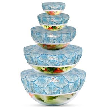 Imagem de Li'l Things Capas de tigela de cera de abelha – Conjunto de 5 (PP–GG) | Serenata de concha | Nova fórmula de mistura de cera de abelha | Coberturas de alimentos reutilizáveis e laváveis | Orgânico