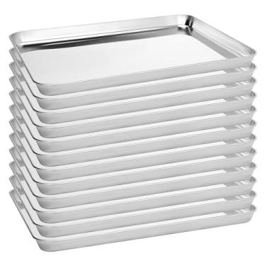 Imagem de BIEAMA Pacote com 12 formas de assadeira de aço inoxidável, 40,6 cm C × 30,5 cm L × 2,5 cm A. Folhas de biscoito para torradeira, resistente à ferrugem, pode ser lavada na lava-louças