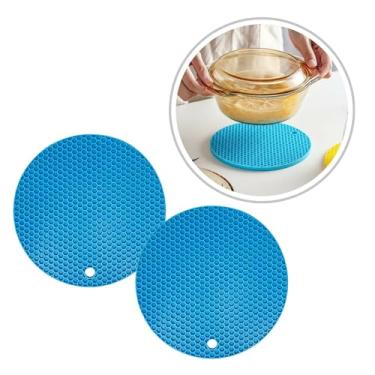 Imagem de Descanso de Panela Silicone Suporte Apoio Protetor Mesa Redondo Silicone Flexível 17cm (Azul Claro, 2 Peças)