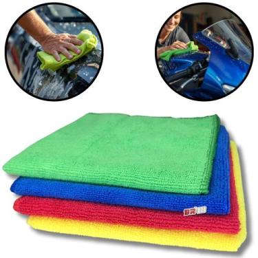 Imagem de Kit 4 Panos De Limpeza Microfibra 35x35cm para Carro Moto Multiuso Alt