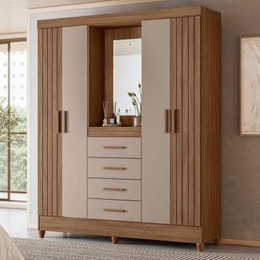 Imagem de Guarda Roupa Solteiro Ambiente Atenas Com Espelho 4 Portas Carvalho Fendi - Moval