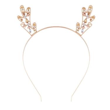 Imagem de Tiara de chifres de rena decorada de cristal, faixa de cabelo de veado com strass, fofa, fantasia de Halloween, cosplay, acessórios de Natal para mulheres