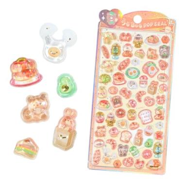 Imagem de Adesivo 3D fofo fofo desenho animado coelhos, ursos e pão, mini adesivos engraçados laranja pequena bolha decorativa decalques para scrapbook diário decoração de garrafa de água